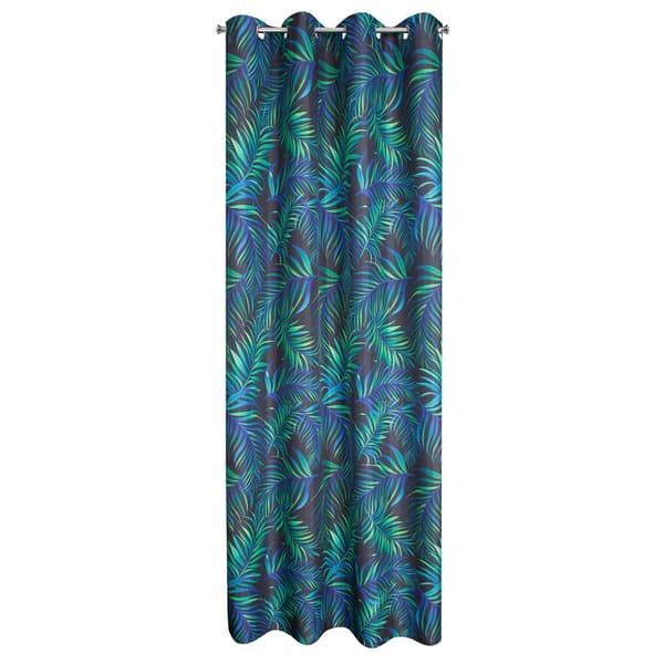 Färdig gardin med öljetter PALMS 140x250 Design91 svart grön med palmblad