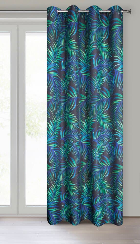 Färdig gardin med öljetter PALMS 140x250 Design91 svart grön med palmblad
