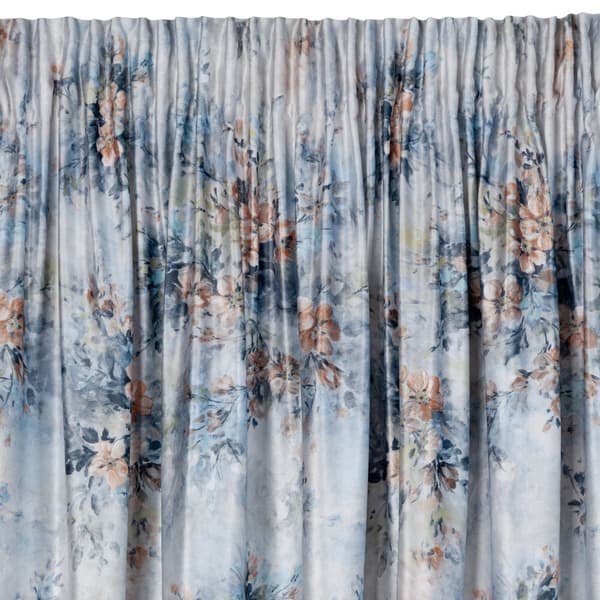 Færdiglavet gardin på tape MARISA 140x270 Eurofirany laksegrå med blomsterprint