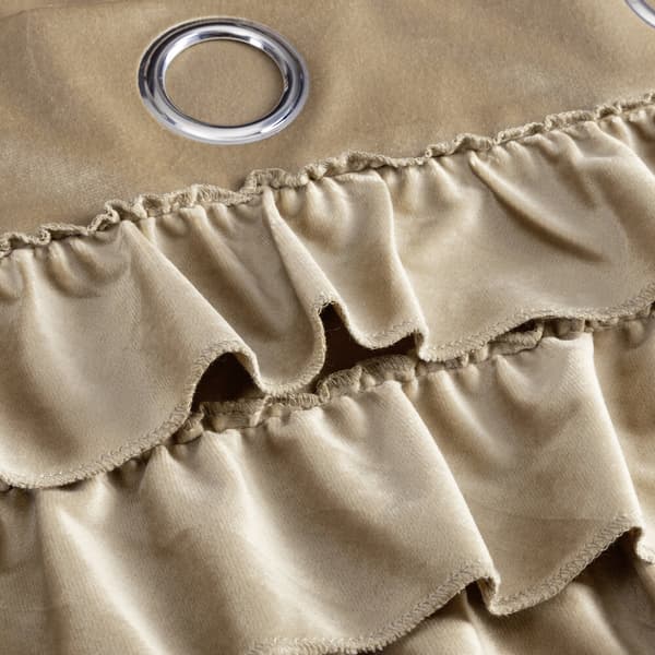 Valmis verho silmukoilla ERIN 140x250 Eurofirany tumma beige röyhelöillä