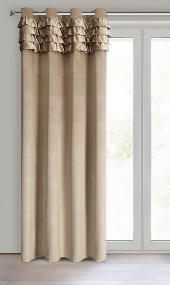 Valmis verho silmukoilla ERIN 140x250 Eurofirany tumma beige röyhelöillä