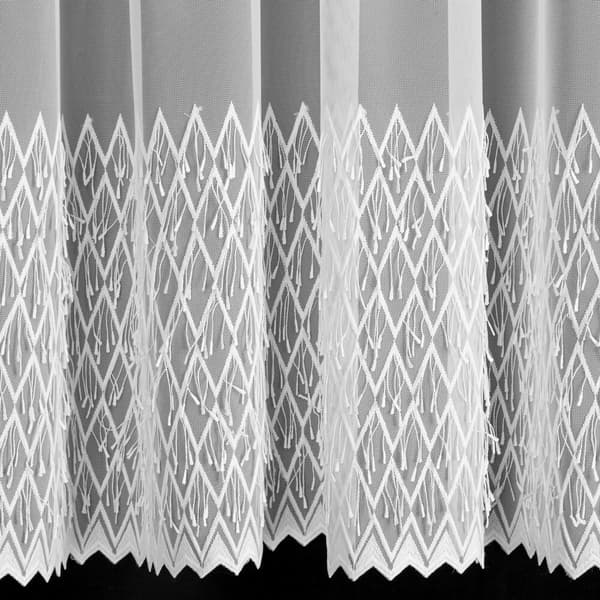 Valmis verho teipillä AMY 300x150 Eurofirany valkoinen pitsi geometriset hapsut