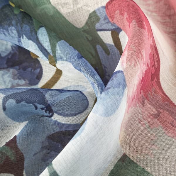 Valmis verho silmukoilla LIA 140x260 Eurofirany valkoinen monivärinen kukka värikäs lintu