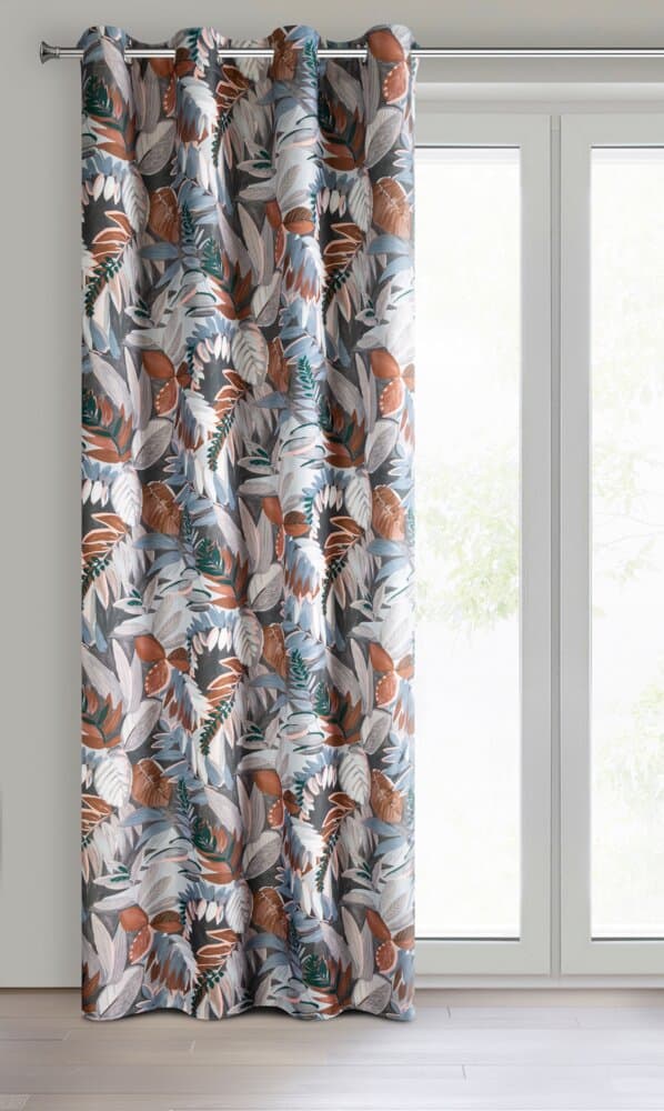 Færdiglavet gardin med øjer MARILA 140x270 Eurofirany stålmalm botaniske motiv blade