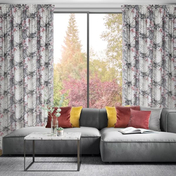 Færdiglavet gardin på tape LUCIA 140x270 Eurofirany creme grå lyserøde blomster