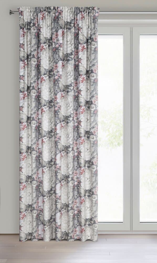 Færdiglavet gardin på tape LUCIA 140x270 Eurofirany creme grå lyserøde blomster