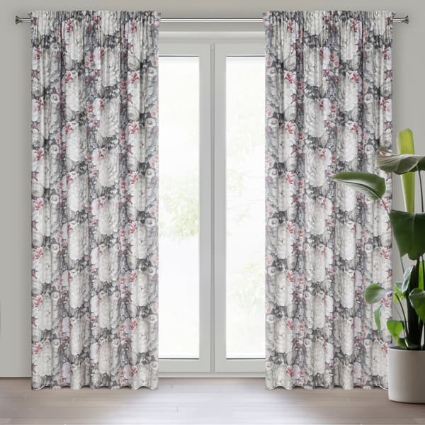 Færdiglavet gardin på tape LUCIA 140x270 Eurofirany creme grå lyserøde blomster