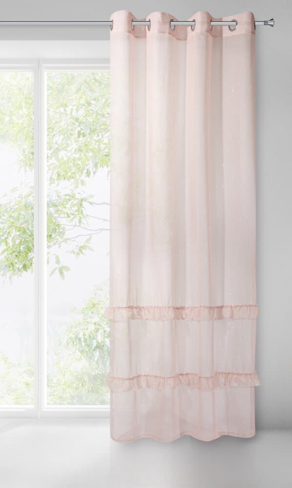 Færdiglavet gardin med øjer ARIANA 140x250 Eurofirany pink skinnende flæser