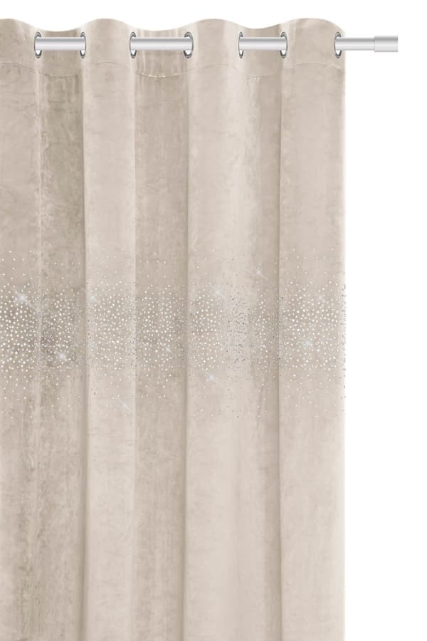 Färdig gardin med öljetter Glänsande 140x250 sammet med kristaller beige