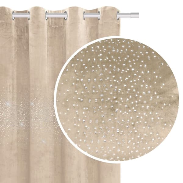 Færdiglavet gardin med øjer Skinnende 140x250 fløjl med krystaller beige