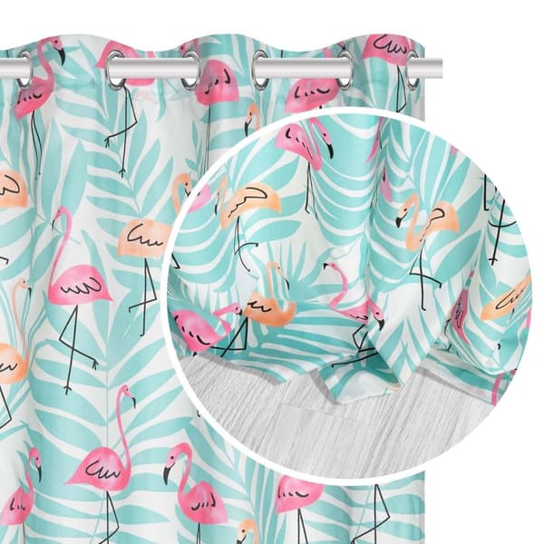 Færdiglavet gardin med øjer FLAMINGLOVE 140x250 mint flamingoer