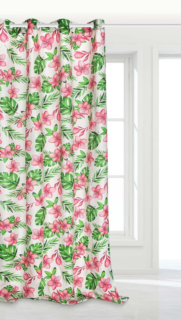 Färdiggjord gardin med öljetter MONSTERA 140x250 vita monsterablommor