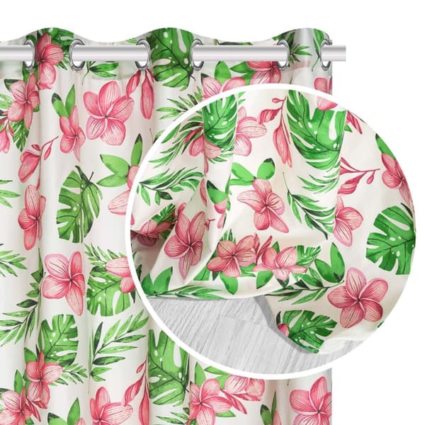 Färdiggjord gardin med öljetter MONSTERA 140x250 vita monsterablommor