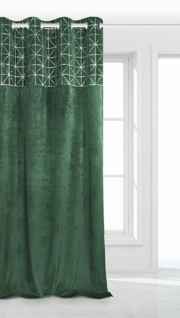 Färdig gardin med öljetter GLOSSY 140x250 sammet semi-blackout flaska grön