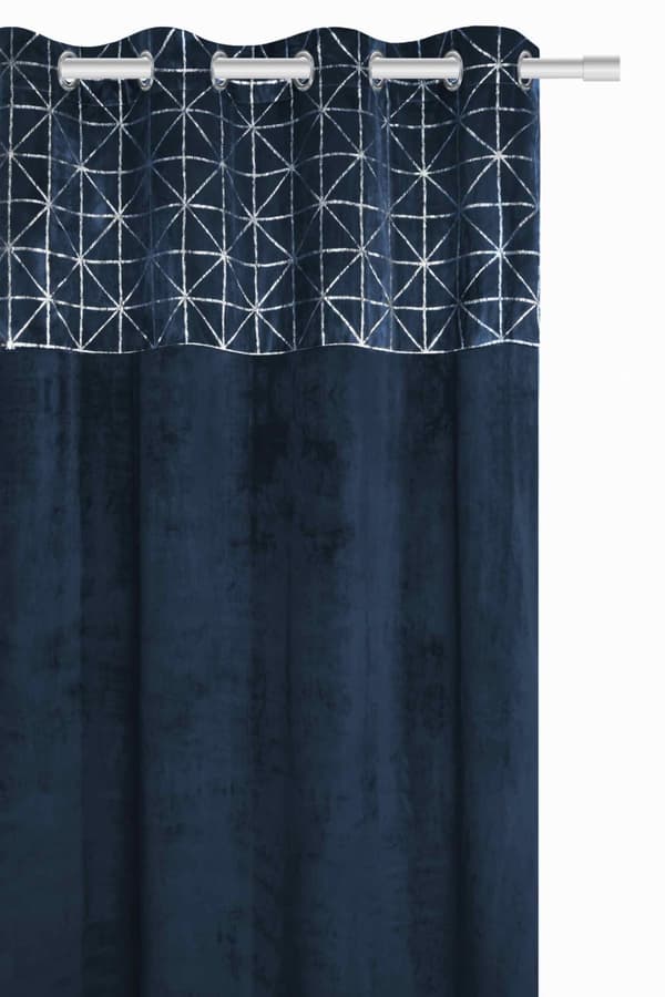 Färdiggjord gardin med öljetter GLOSSY 140x250 sammet semi-blackout marinblå