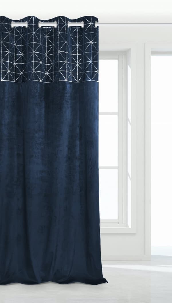 Färdiggjord gardin med öljetter GLOSSY 140x250 sammet semi-blackout marinblå