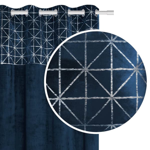 Färdiggjord gardin med öljetter GLOSSY 140x250 sammet semi-blackout marinblå