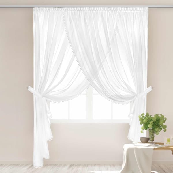Valmiit verhot teipillä EMPORIO II 400x250 valkoinen pomponeilla