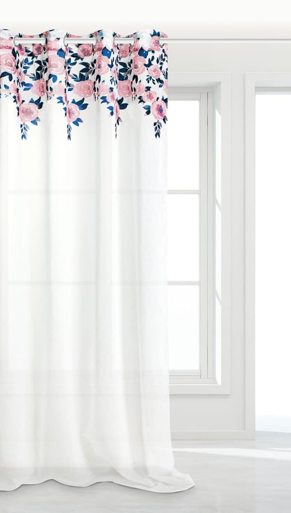 Færdiglavet gardin med øjer MANSION 140x250 hvide pink marineblå roser