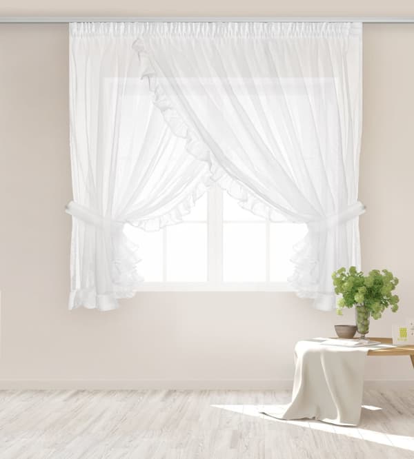 Valmis verho teipillä BRIGHT 400x150 valkoinen röyhelöillä