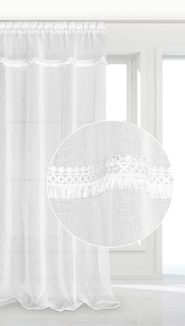 Valmis verho BOHO-nauhalle 140x270 valkoinen pitsillä