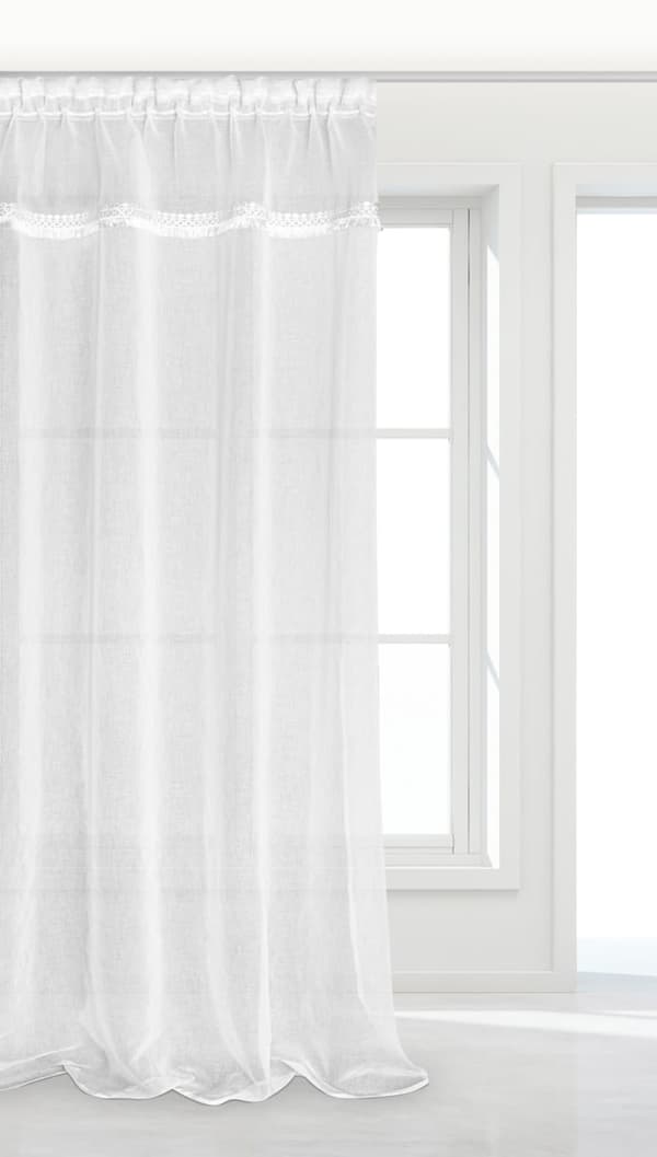 Valmis verho BOHO-nauhalle 140x270 valkoinen pitsillä