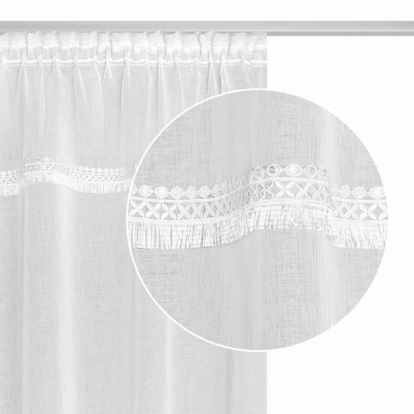 Valmis verho BOHO-nauhalle 140x270 valkoinen pitsillä