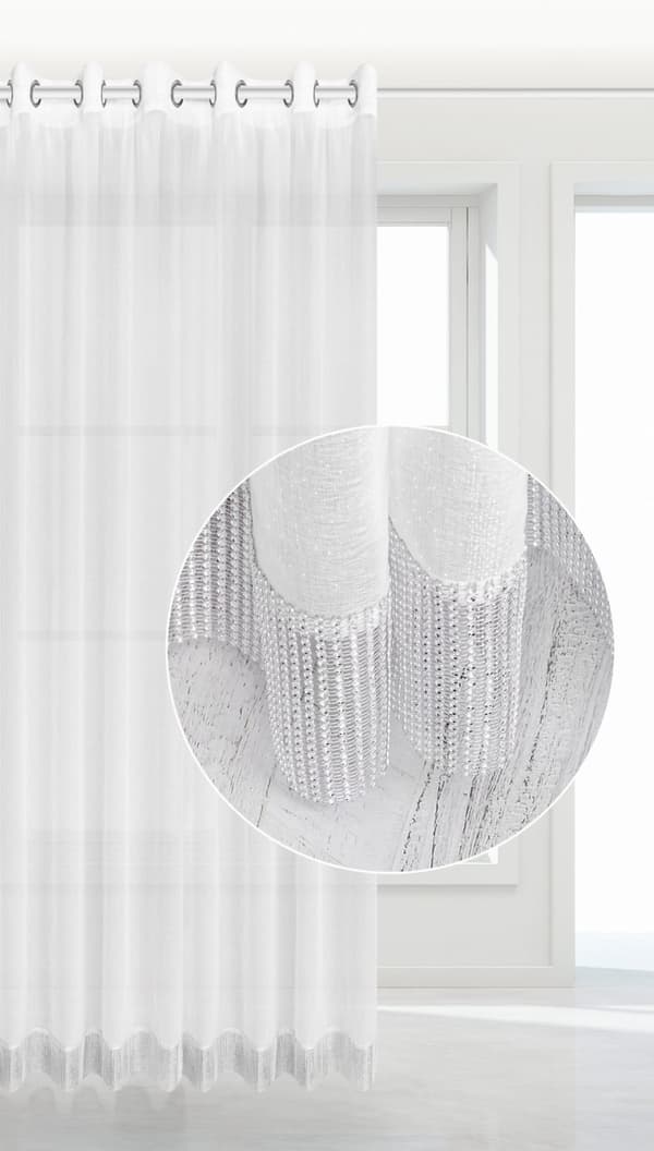 Færdiglavet gardin med øjer STONE 140x250 hvid med dekorativ tape