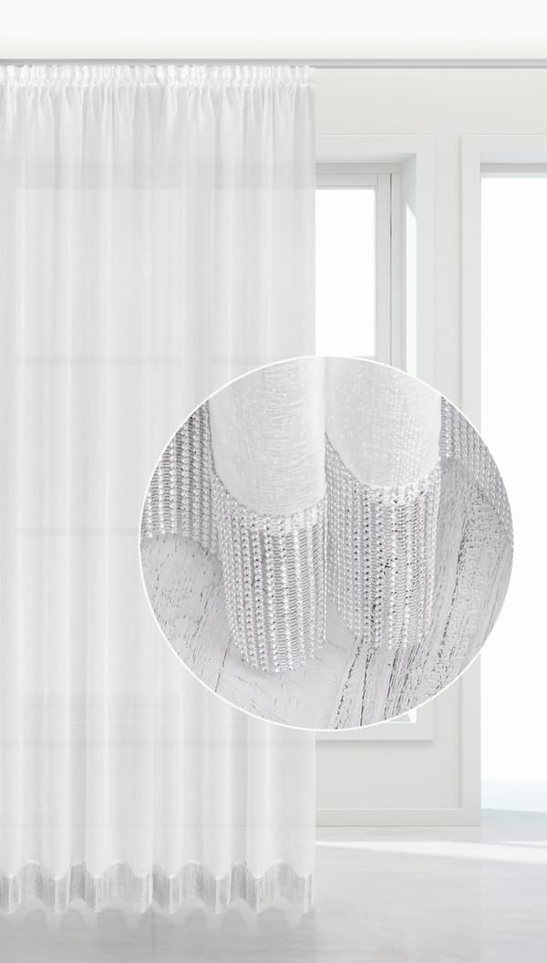 Färdig gardin på tejp STONE 140x270 vit med dekortejp