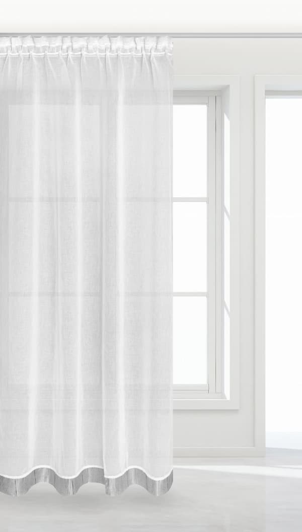 Färdig gardin på tejp STONE 140x270 vit med dekortejp