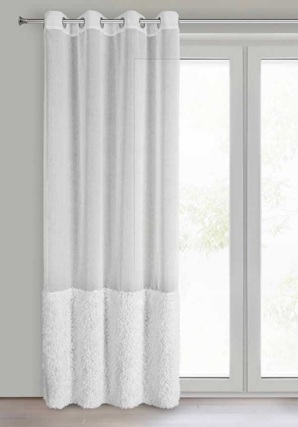 Valmis verho silmukoilla MARION 140x250 Eurofirany valkoinen koristeltu höyhenapplikaatiolla