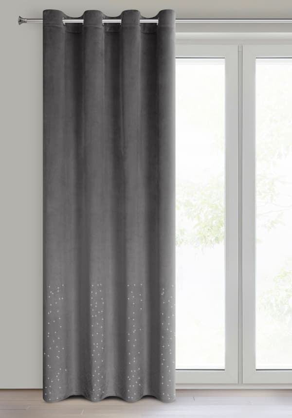 Färdig gardin med öljetter ARIADNA 140x250 Eurofirany grafit sammet dekorerad med strass