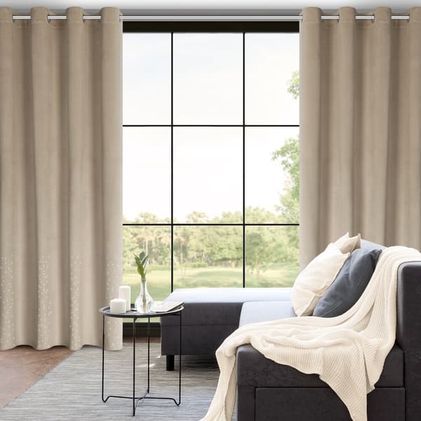 Færdiglavet gardin med øjer ARIADNA 140x250 Eurofirany beige fløjl dekoreret med rhinestones