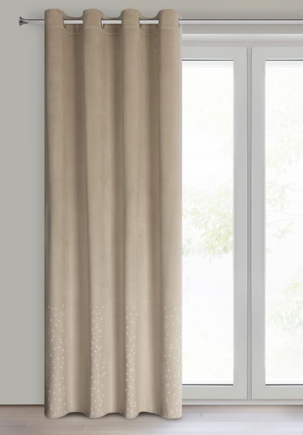 Færdiglavet gardin med øjer ARIADNA 140x250 Eurofirany beige fløjl dekoreret med rhinestones