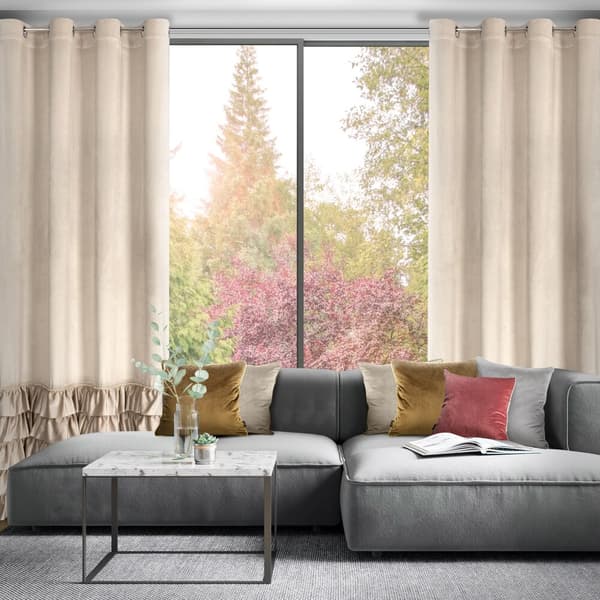Færdiglavet gardin med øjer CARLI 140x250 Eurofirany fløjl beige flæser zirkoner