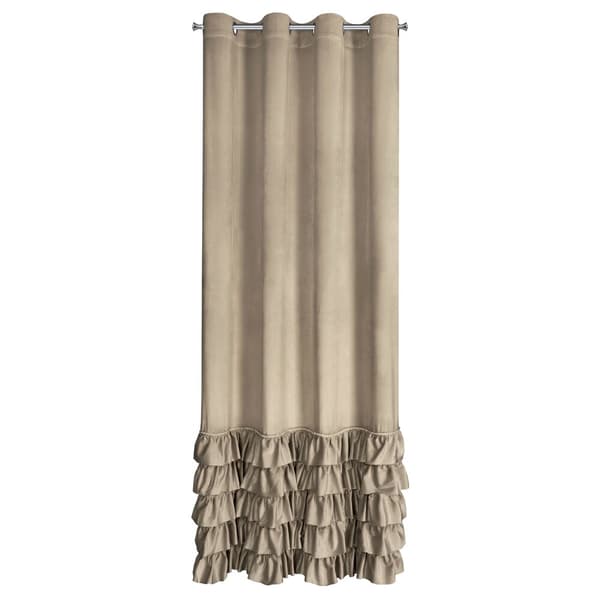 Færdiglavet gardin med øjer CARLI 140x250 Eurofirany fløjl mørk beige flæser zirkoner