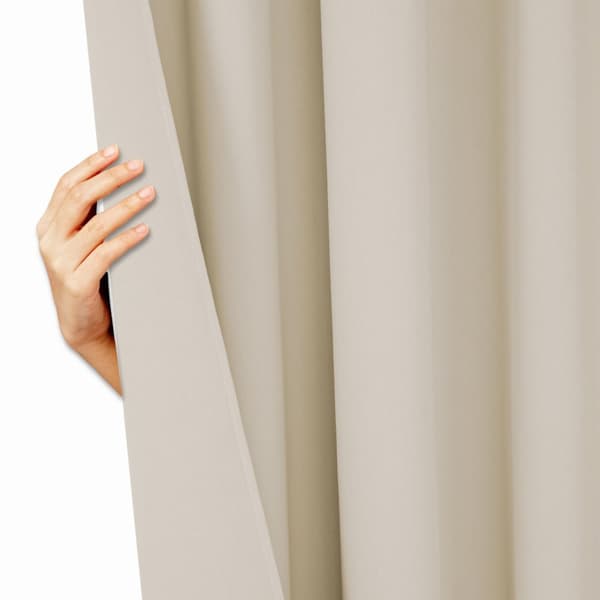 Färdig gardin med öljetter HOLD 140x250 mörkläggning ljus beige