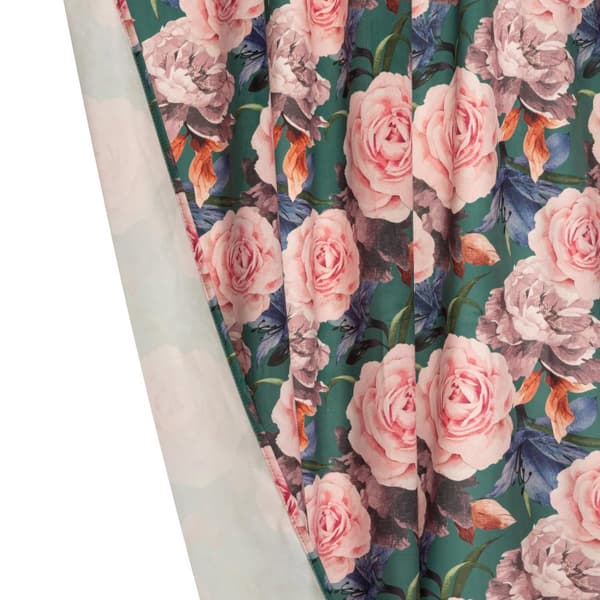 Valmis verho silmukoilla Rose Dark 140x250 sametinvihreät ruusut