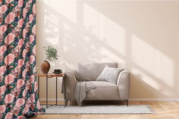 Valmis verho silmukoilla Rose Dark 140x250 sametinvihreät ruusut