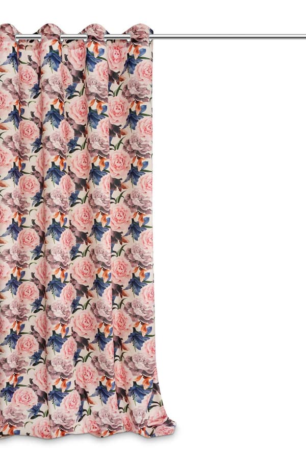 Færdiglavet gardin med øjer Rose Light 140x250 fløjlscreme roser