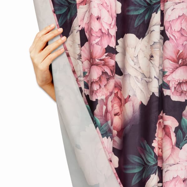 Færdiglavet gardin på tape Peony Dark 140x270 fløjlsblomster pæoner