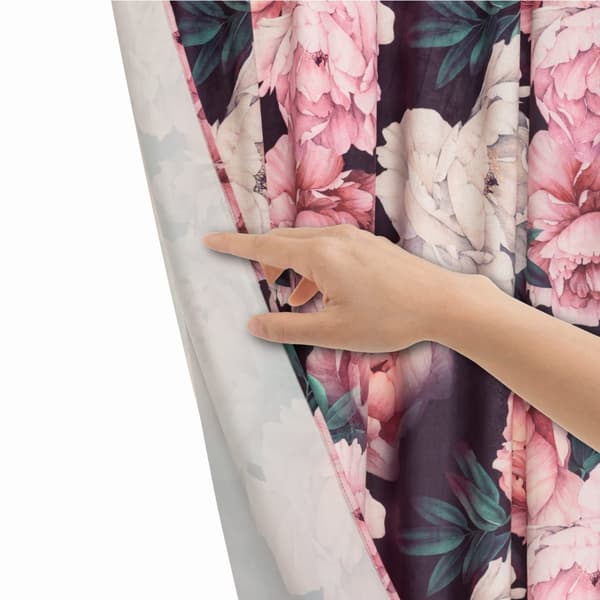 Færdiglavet gardin på tape Peony Dark 140x270 fløjlsblomster pæoner