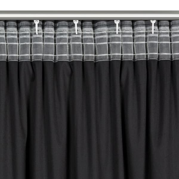 Valmis verho teipillä MARION 140x270 Eurofirany musta sametti, jossa pörröinen applikaatio alareunassa