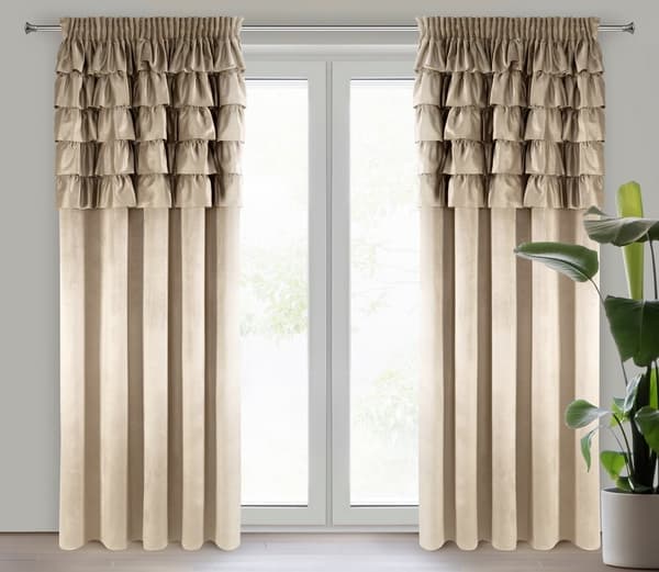 Valmiit verhot teipillä AURA 140x270 Eurofirany tummanbeige samettihousut