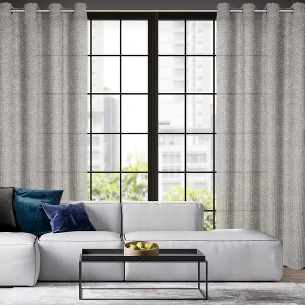 Færdiglavet gardin med øjer TIFFANY 135x250 Eva Minge sølv chiffon mohair trådflæser