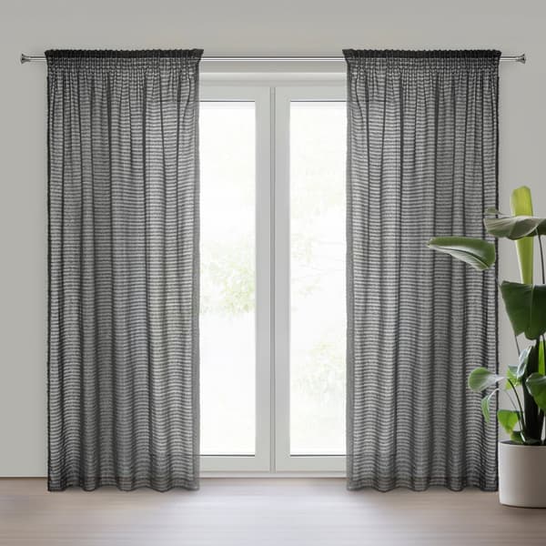 Færdiglavet gardin på tape REINA 135x270 Eva Minge Eurofirany sort chiffon mohair stribet applikation