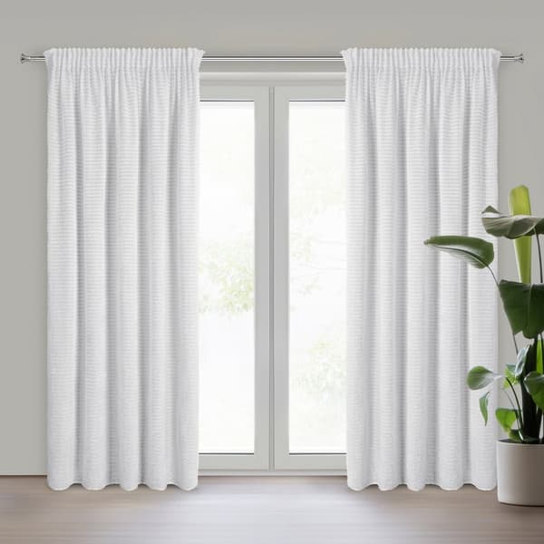 Färdig gardin på tejp REINA 135x270 Eva Minge Eurofirany vit chiffong mohair randig applicering