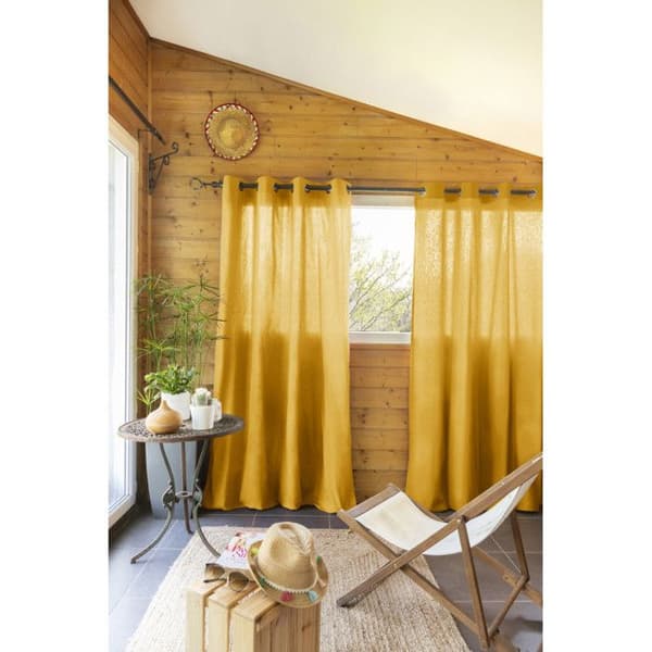 Sats med 2 inredningsgardiner "Kala" i bomull 140 x 260 cm Effekten av fjäril - Kala Safran - 2 paneler 140 x 240 cm - Kala Safran