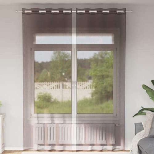 Voile gardiner med genomföringar 2 st brun 140x260 cm