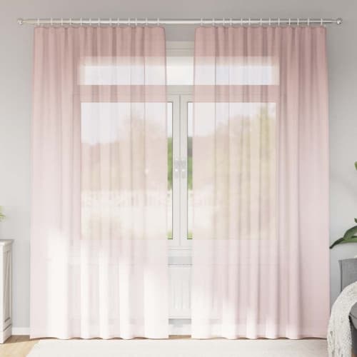 Voile gardiner med öglor 2 st ljusrosa 140x245 cm